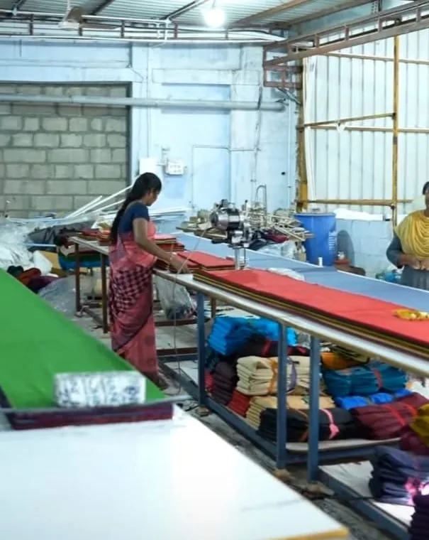 Long fabric cutting tables at our Tirunelveli unit